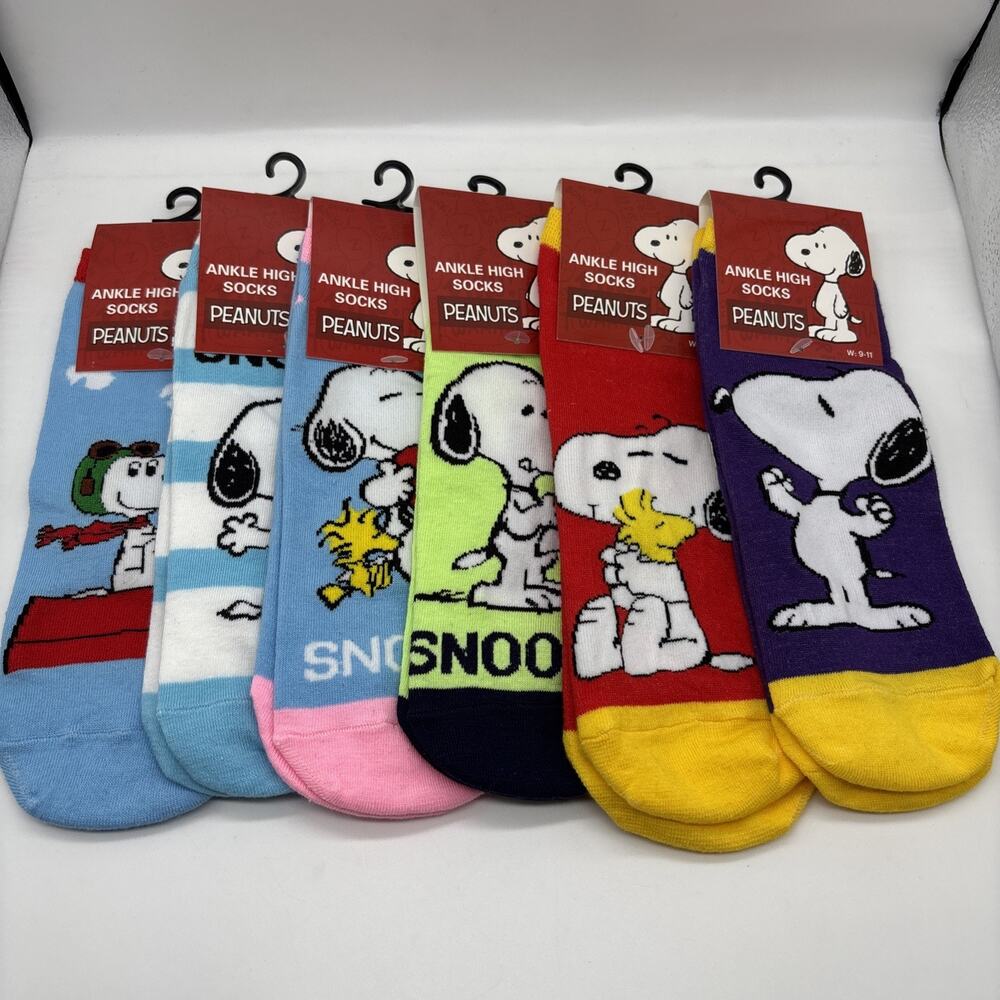 Lot of 6 Peanuts Snoopy Ankle High Socks Size 9 Novelty Woodstock NWT Kids